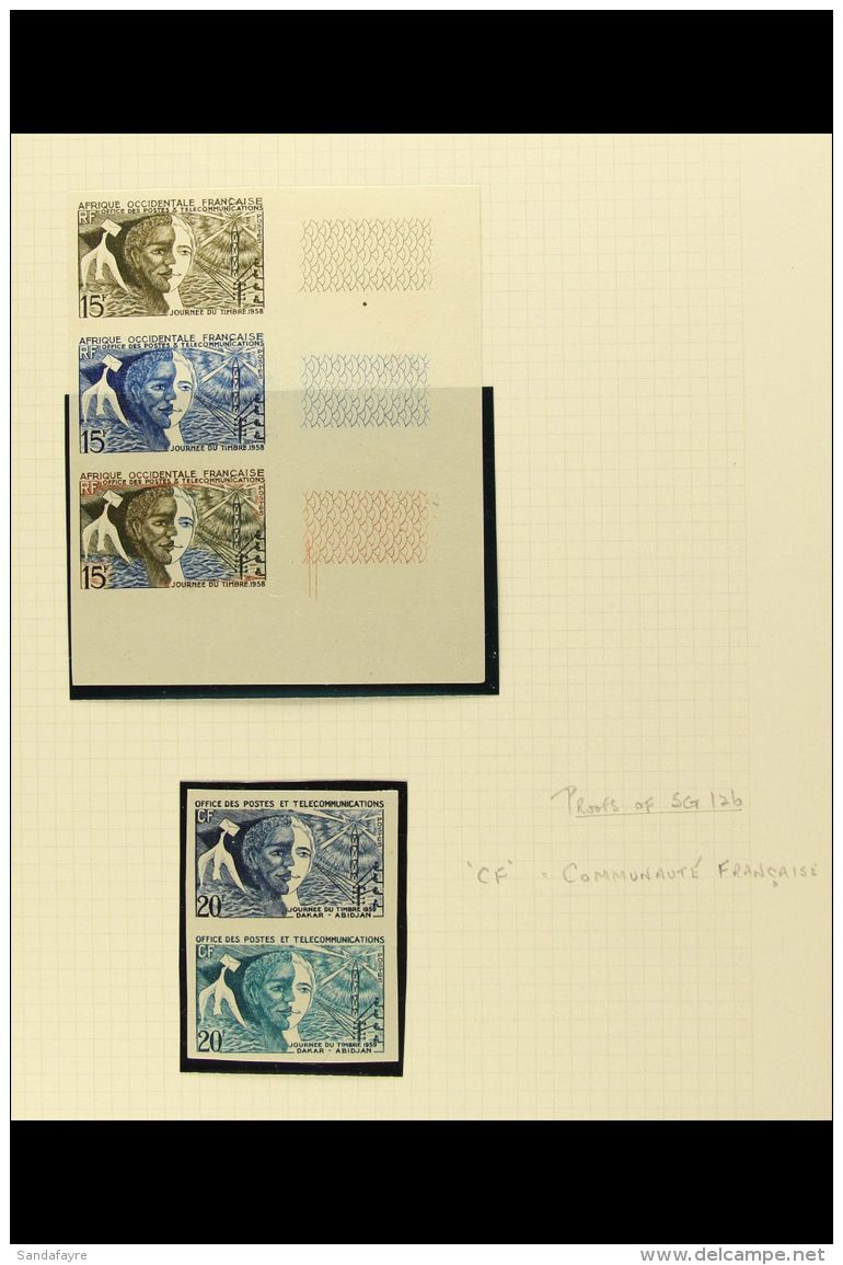 FRENCH WEST AFRICA 1958-59 Imperf Proof COLOUR TRIALS With 1958 15fr Telecomms (as Yvert 66) Marginal Strip In... - Altri & Non Classificati