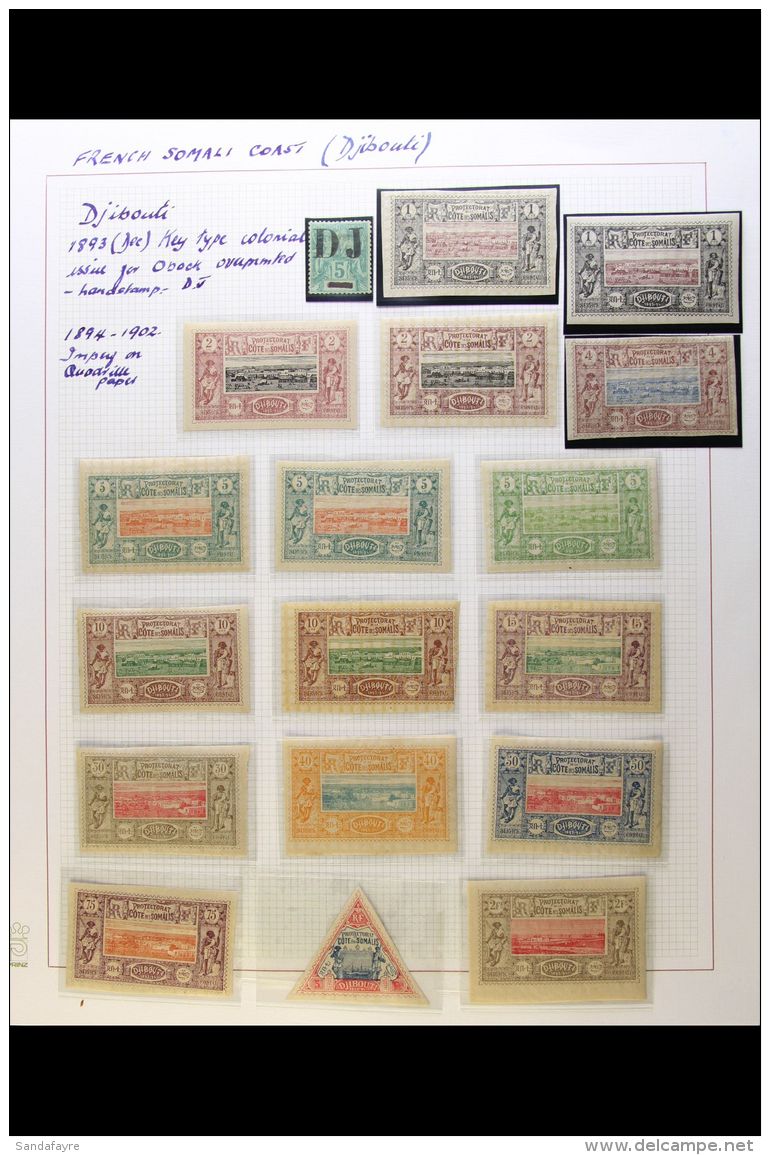 DJIBOUTI 1894-1903 FINE MINT COLLECTION In Hingeless Mounts On A Two-sided Page, Inc 1894 5c "DJ" Opt (small Part... - Autres & Non Classés