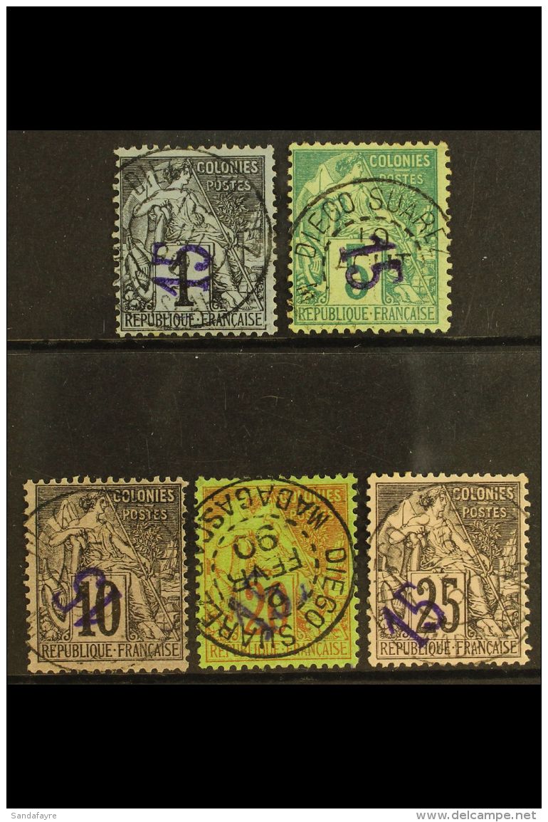 DIEGO SUAREZ 1890 Surcharges Complete Set (Yvert 1/5, SG 1/5), The 15 On 10c With Surcharge Inverted (Yvert 3a)... - Altri & Non Classificati