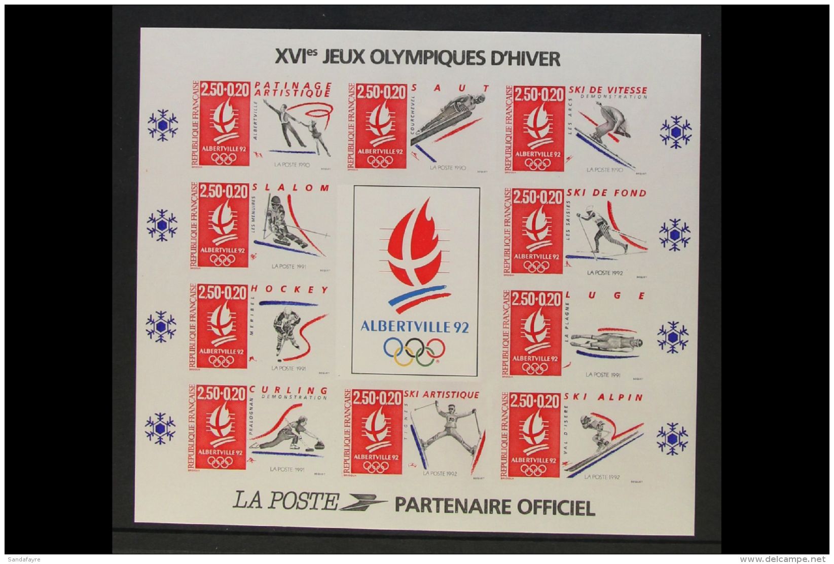 1992 "Albertville '92" Winter Olympics Miniature Sheet IMPERFORATE Variety, Yvert 14a, Never Hinged Mint. Scarce,... - Autres & Non Classés