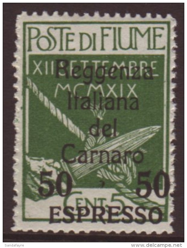 1922 (12 SEPT) 50c On 5c Green Military Post Express With "Reggenza" Opt, Sass 4, Never Hinged Mint. For More... - Fiume
