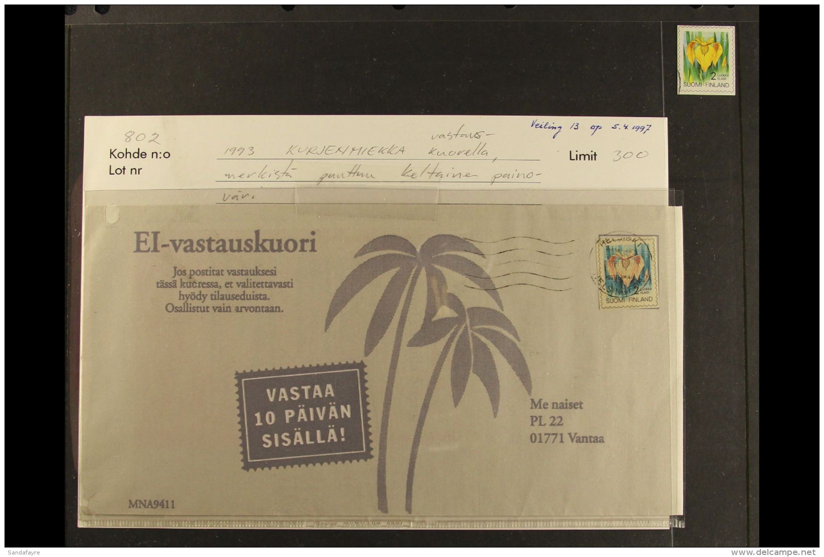 1993 1klass Iris YELLOW COLOUR OMITTED Variety (as SG 1308, Michel 1199), Fine Used On Commercial Cover. For More... - Autres & Non Classés