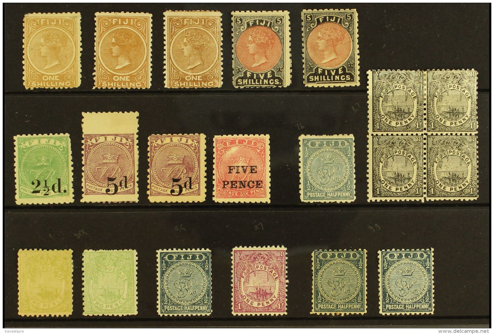 1881-99 FINE MINT SELECTION Presented On A Stock Card. Includes 1881-99 1s Range Of Three Different Perfs, 1882 5s... - Fidji (...-1970)
