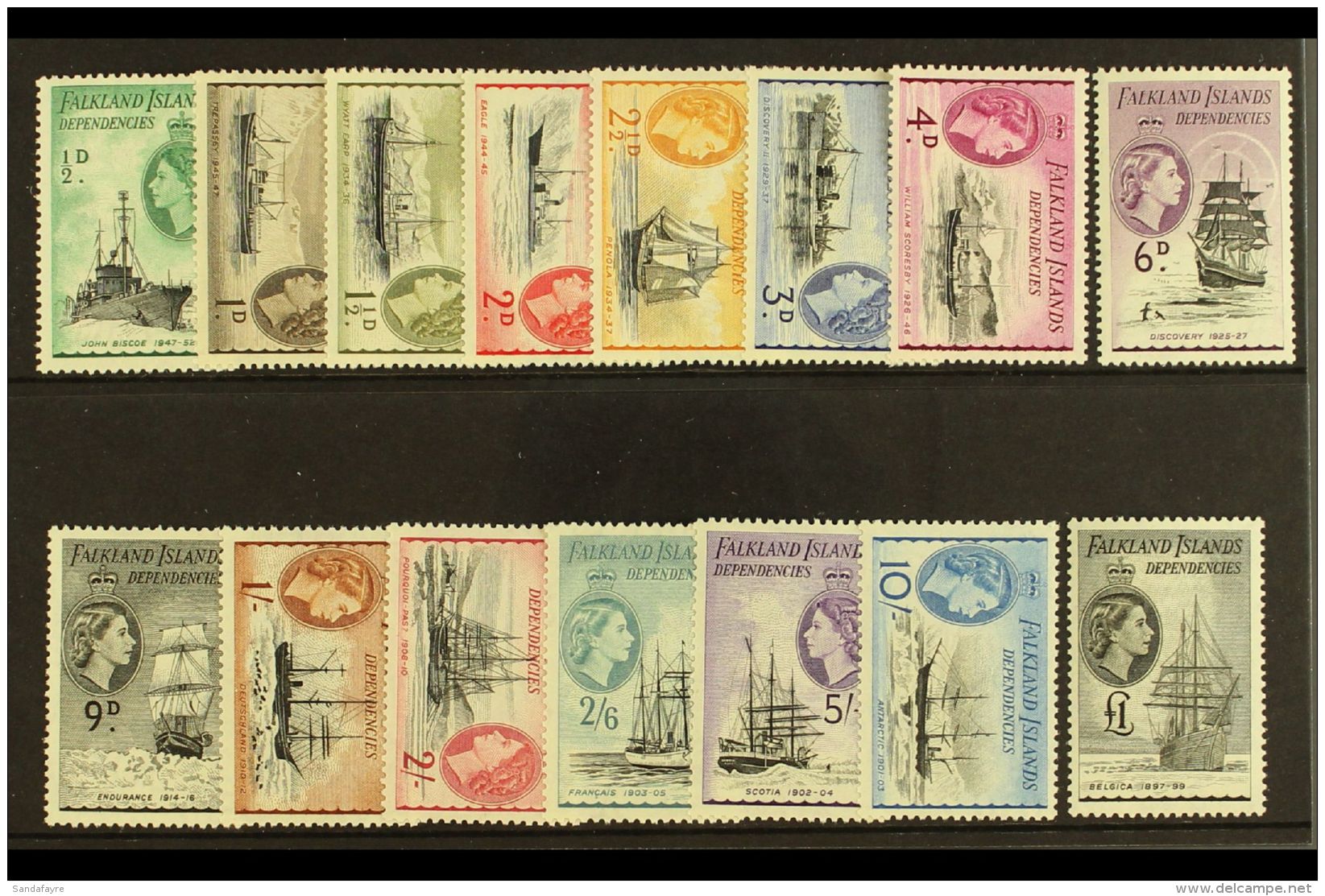1954-62  Definitive Set, SG G26/40, Very Fine Lightly Hinged Mint. Lovely (15 Stamps) For More Images, Please... - Falkland Islands