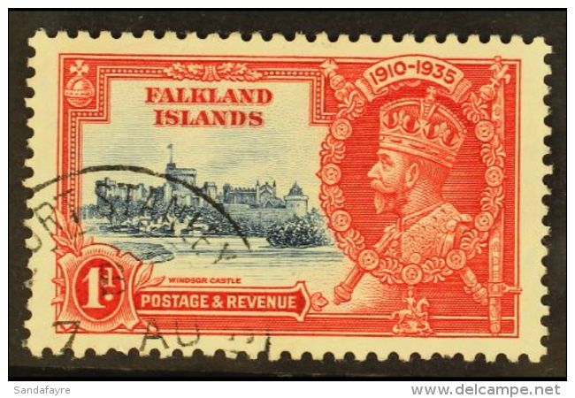 1935 1d Deep Blue And Scarlet, Silver Jubilee, Variety "double Flagstaff", SG 139e, Very Fine Used. For More... - Falkland