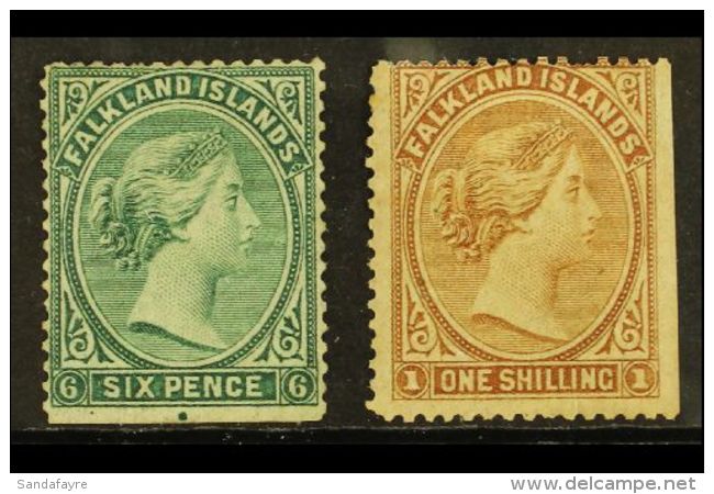 1878-79 6d Blue-green &amp; 1s Bistre-brown, SG 3/4, Mint, Both Marginal Examples With One Straight Edge, 6d With... - Falklandinseln