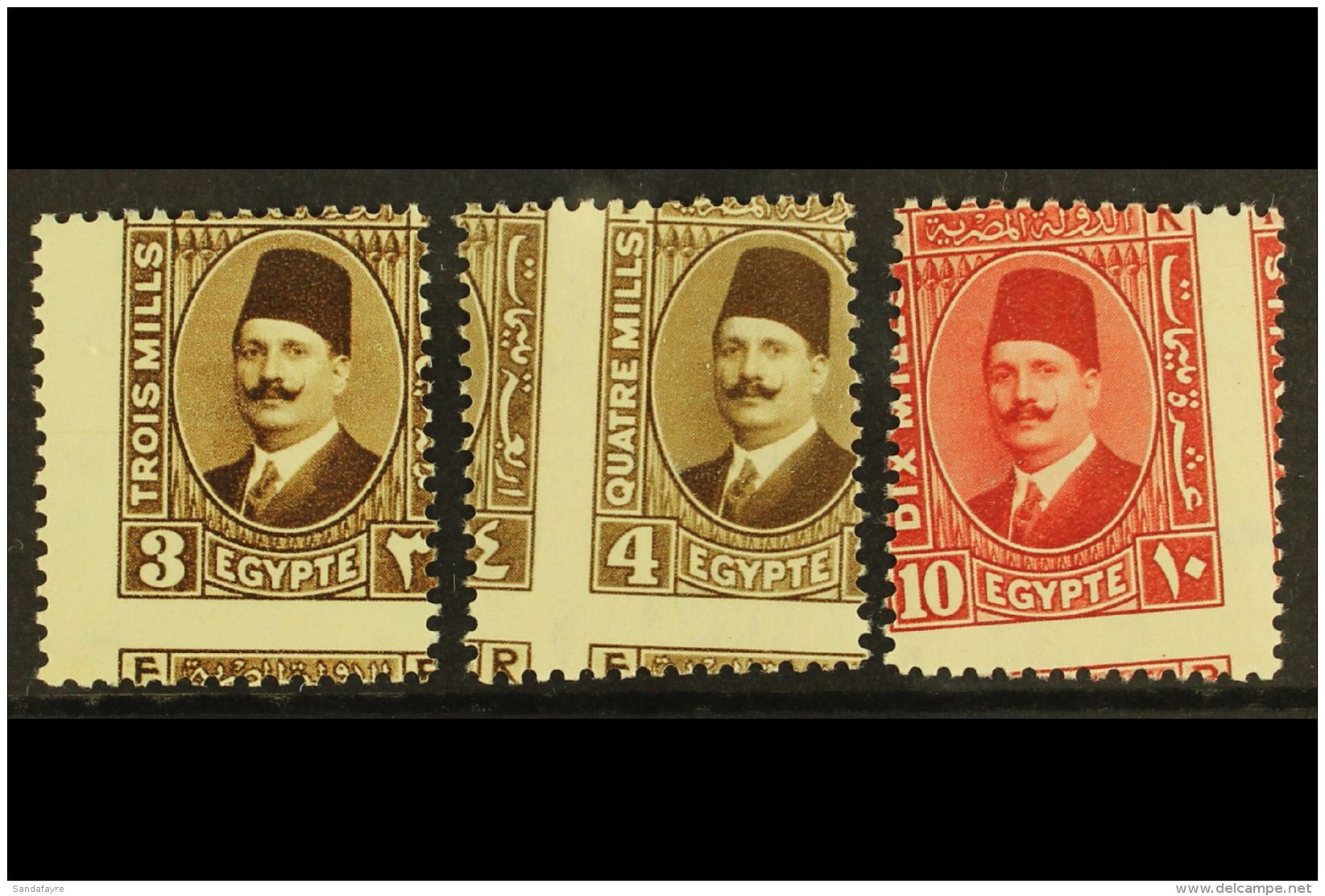 1927-37 OBLIQUE PERFORATIONS King Fouad 3m Pale Brown, 4m Pale Brown And 10m Pale Rose Red (type II), Mint Never... - Autres & Non Classés