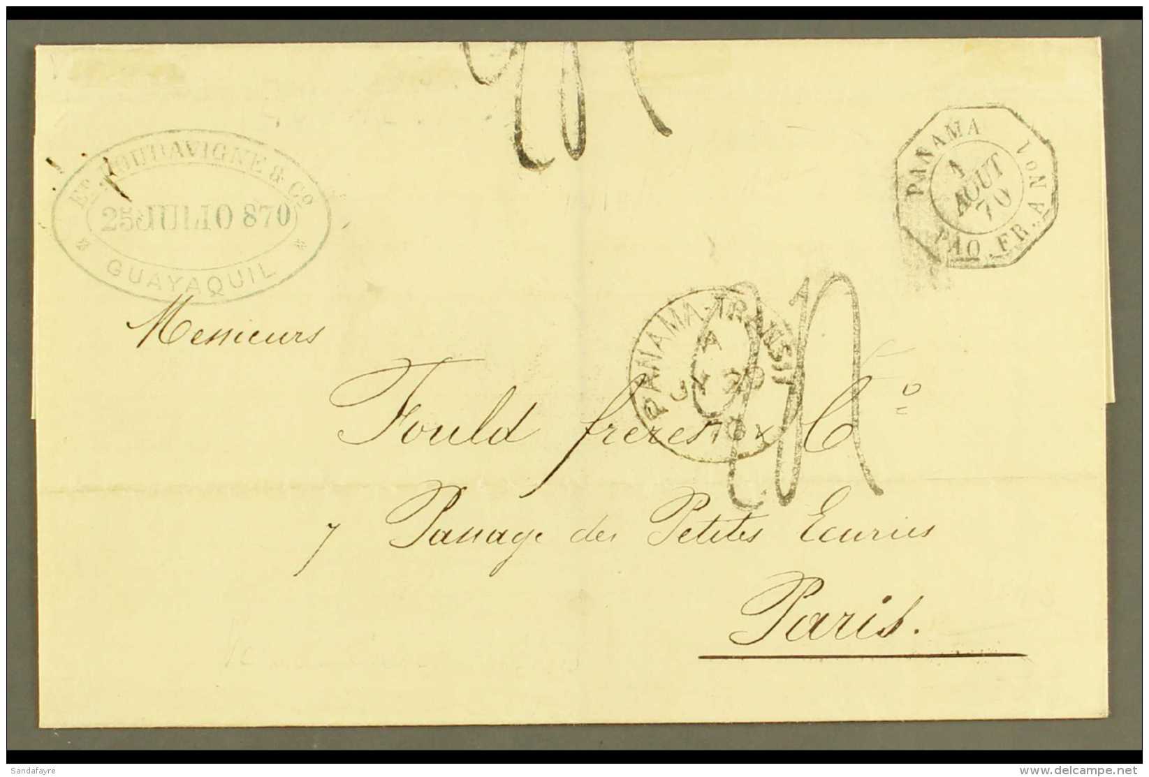 BRITISH PO's IN ECUADOR 1870 (July) Stampless Cover From Guayaquil To Paris Showing On The Back Very Fine... - Equateur