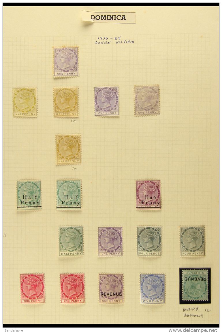 1874-1951 MINT COLLECTION On Leaves, Inc 1874 1d Unused (toned Perfs), 1882-83 &frac12;d &amp; 1d (x2) Unused,... - Dominica (...-1978)