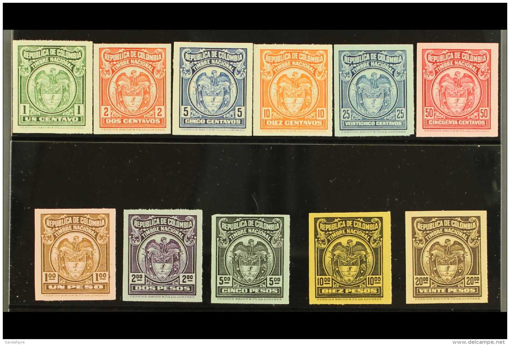 REVENUE STAMPS - PROOFS Perkins Bacon &amp; Co. "Timbre Nacional" Set (1c To 20p) - IMPERF PROOFS On Thin Paper,... - Colombie