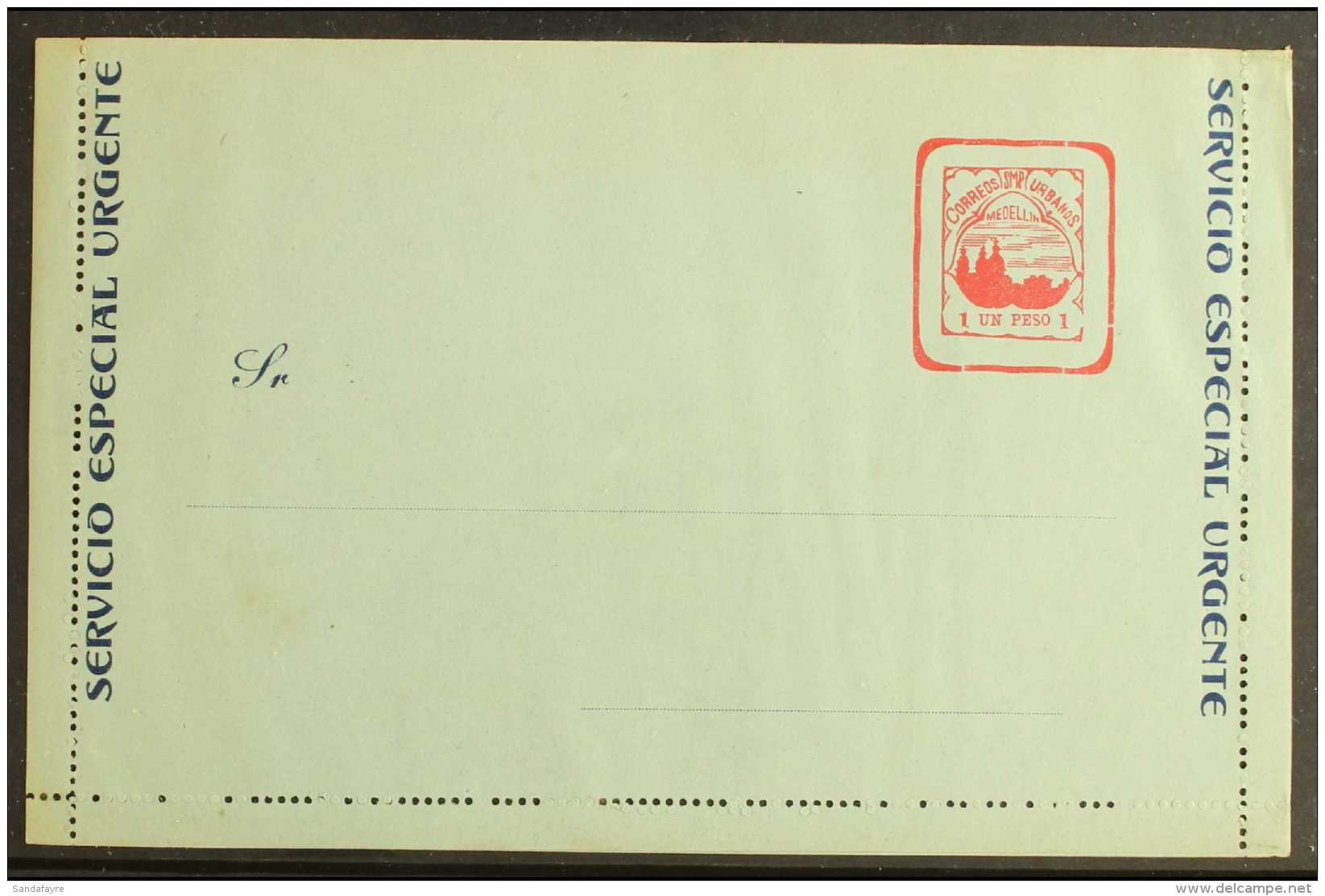 MEDELLIN - POSTAL STATIONERY 1904 Letter Card "Un Peso" Red On Light Green With Dark Blue Text, Higgins &amp; Gage... - Colombie