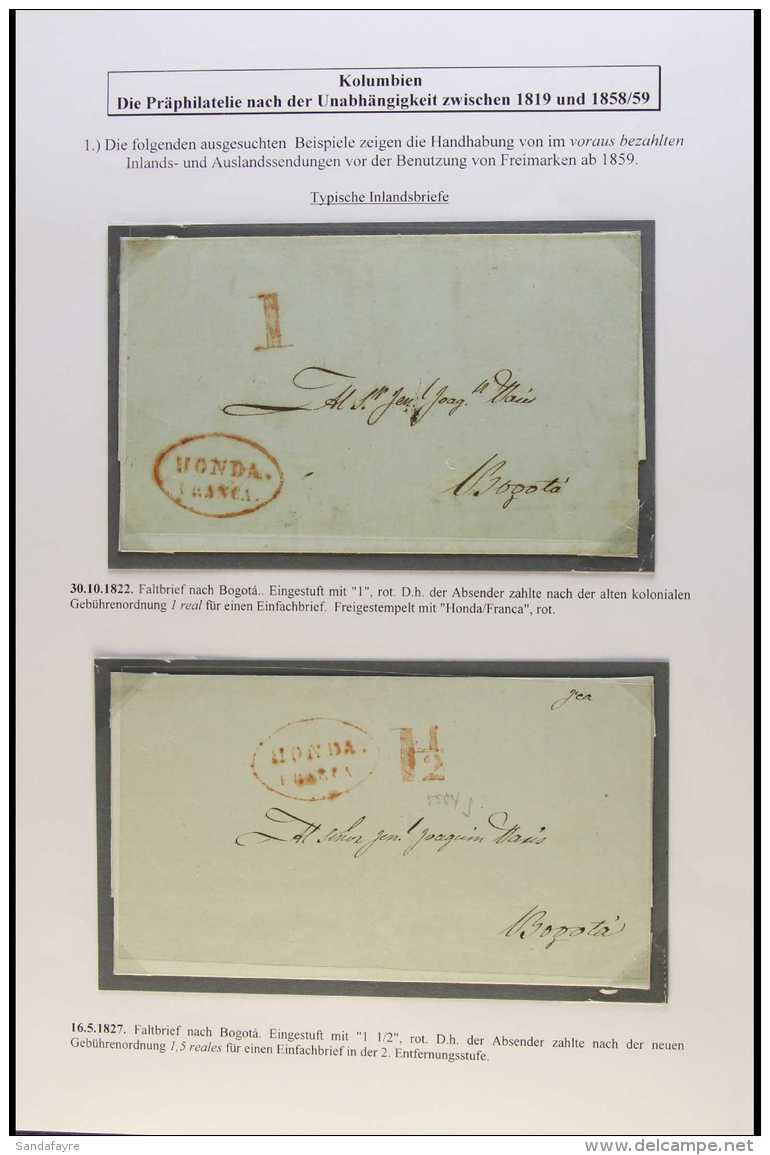 1822-27 PRE-STAMP ENTIRE LETTERS 1822 (Oct) And 1827 (May) Both To Bogota With Oval "HONDA / FRANCA" Cachet In Red... - Colombie