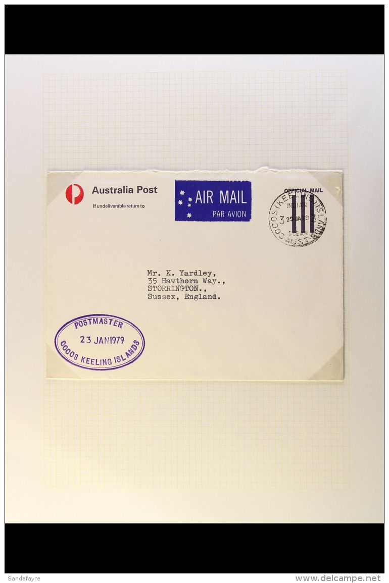 OFFICIAL MAIL 1977 To Circa 1990's Collection Of Stampless Printed Official Covers Or Cards, Addressed To England,... - Isole Cocos (Keeling)