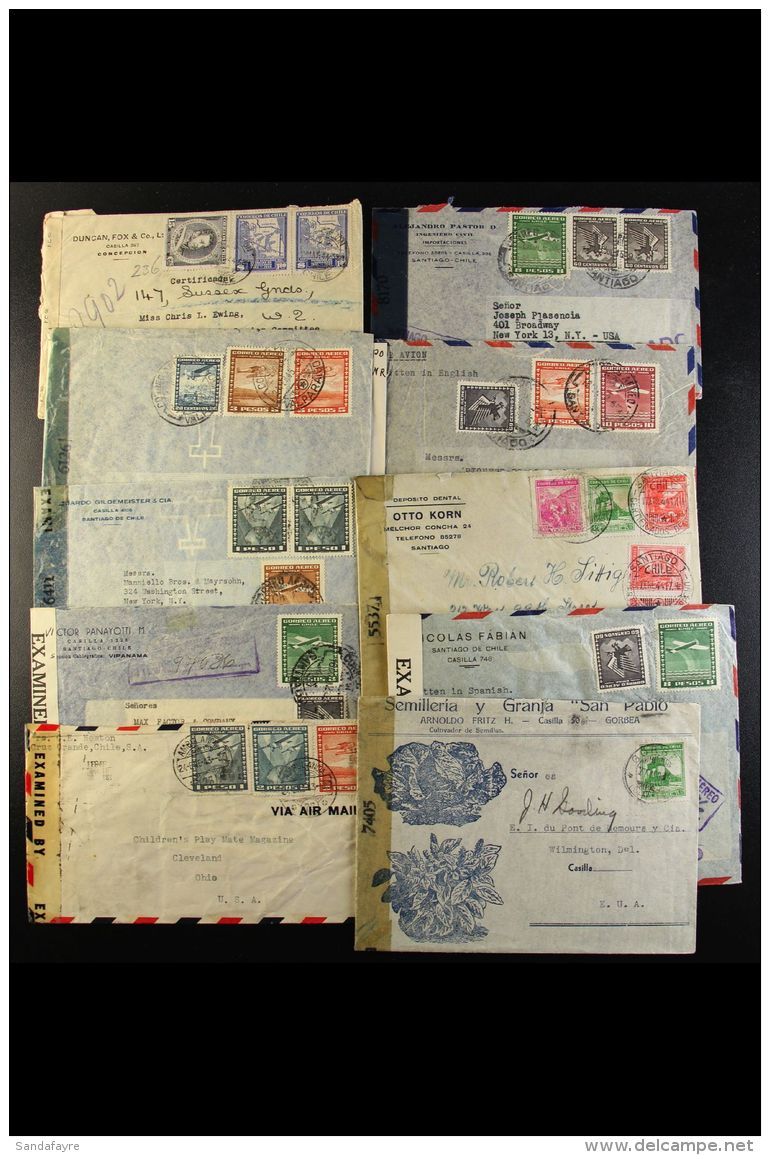 1942-1945 CENSORED COVERS. An Interesting Collection Of Commercial Censor Covers Mostly Addressed To USA, Inc Many... - Chili