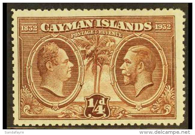 1932 CENTENARY VARIETY &frac14;d Brown, Centenary, Variety "A" Of "CA" Missing From Watermark",  SG 84a, Clearly... - Iles Caïmans