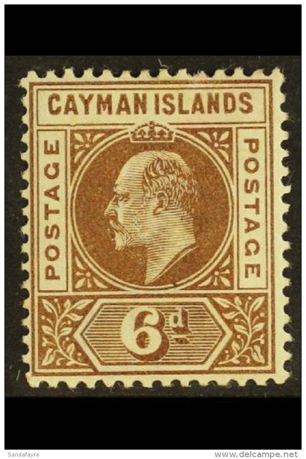 1902-03 6d Brown With DENTED FRAME Variety, SG 6a, Fine Mint, Slightly Discoloured One Perf Tooth At Top, Scarce... - Iles Caïmans