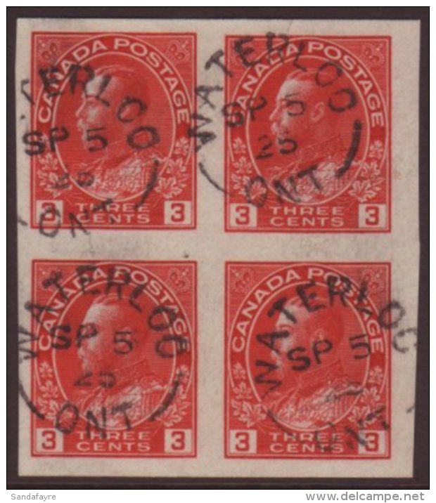 1922-31 3c Carmine (Die 1), Geo V,  SG 261, Imperf Block Of 4 With Large Margins All Round, Bearing 4 X Waterloo... - Autres & Non Classés