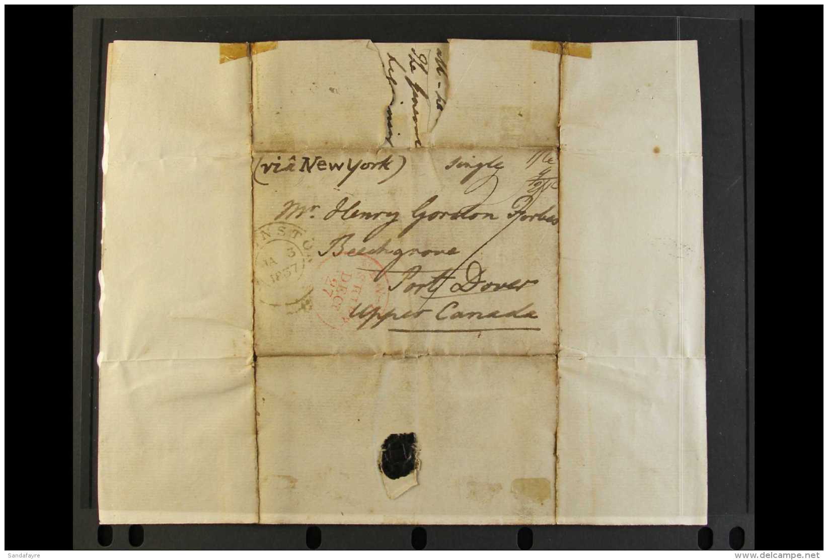 1837 ENTIRE LETTER FROM EDINBURGH WITH FERRIAGE 1837 (30 OCT) Letter From Edinburgh Via New York To Port Dover,... - Altri & Non Classificati