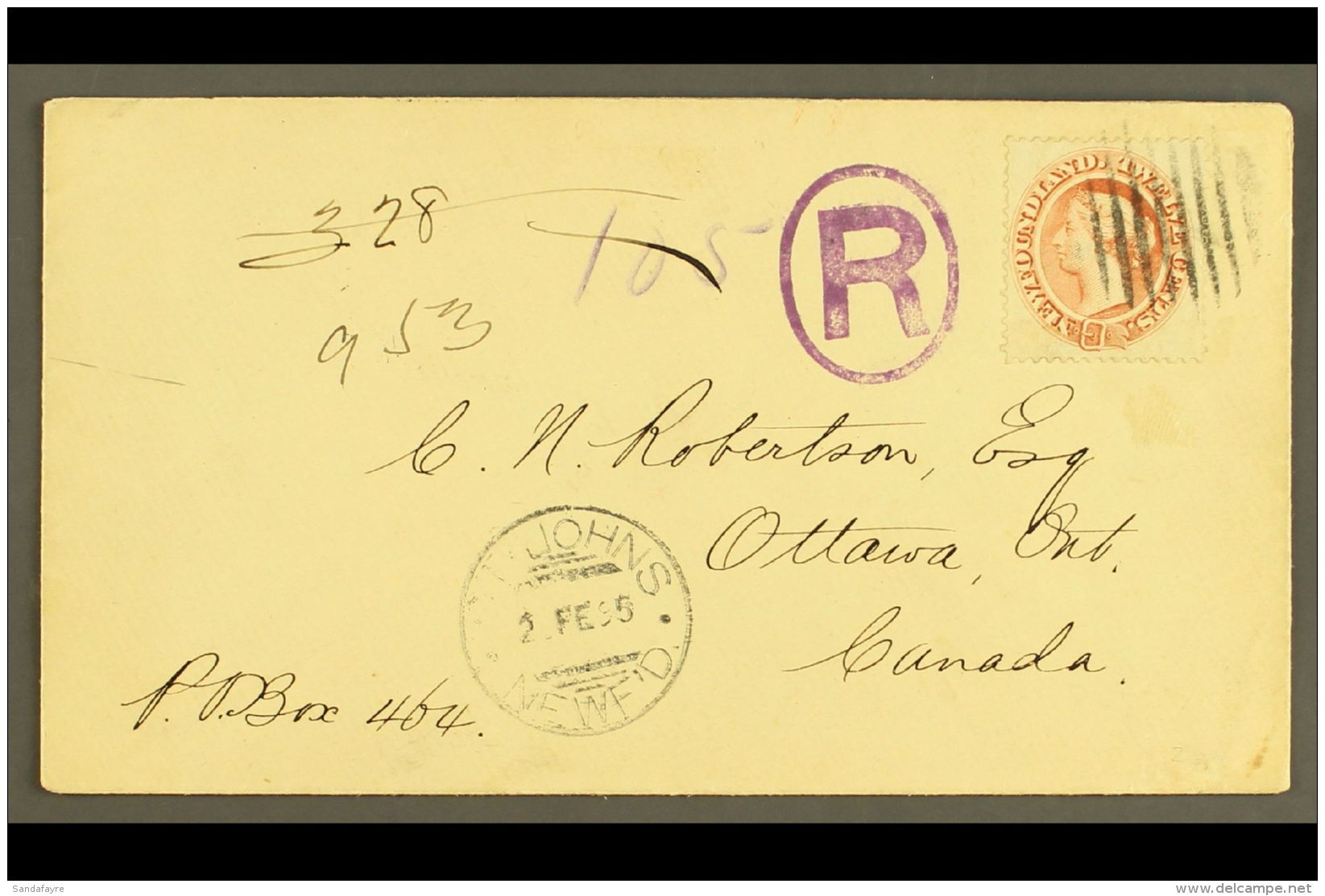 1895 Registered Cover To Ottawa Franked 1870 12c Chestnut Tied By Barred Circular Cancel With Violet "R" In Oval... - Autres & Non Classés