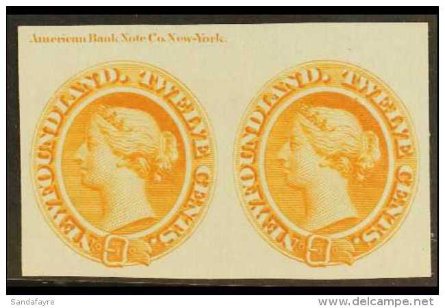 1865 12c Chestnut, As SG 28, Die Proof In Orange On Card, With ABN Imprint, Uni 28TC, Horizontal Pair, Very Fine... - Sonstige & Ohne Zuordnung