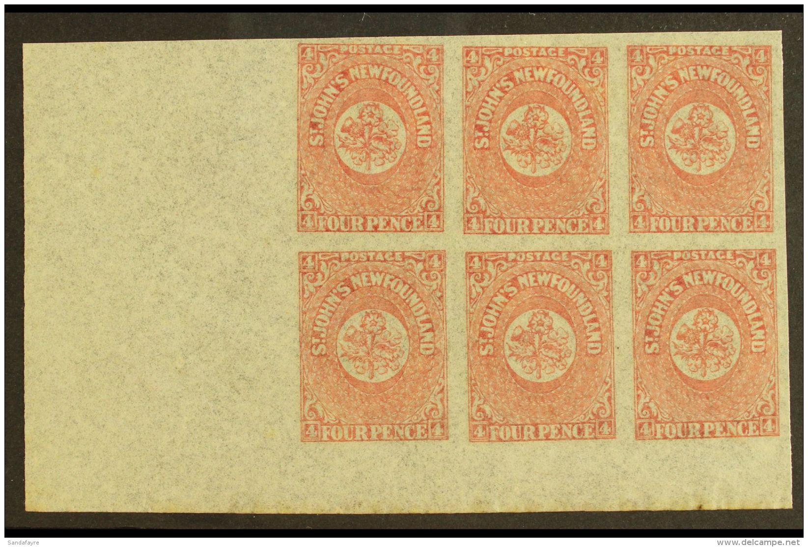 1862 4d Rose Lake, SG 18, Corner Block Of 6, Very Fine Mint. For More Images, Please Visit... - Altri & Non Classificati