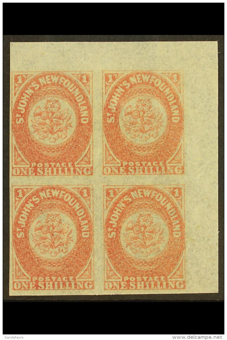 1862 1s Rose - Lake, SG 23, Superb Mint Top Right Corner Block Of 4. For More Images, Please Visit... - Autres & Non Classés