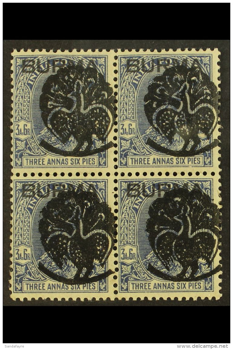 JAPANESE OCCUPATION 1942 3&frac12;a Deep Blue With Myaungmya Peacock Type 1 Overprint, SG J2, Fine Mint BLOCK Of 4... - Birmanie (...-1947)