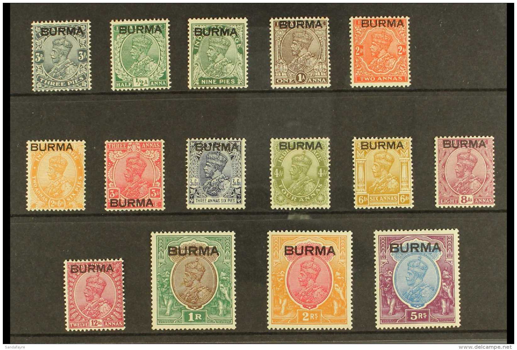 1937 MINT SELECTION On A Stock Card &amp; Includes KGV Opt'd Set To 5r, SG 1/15, (3a With Tiny Thin) Very Fine... - Birmanie (...-1947)