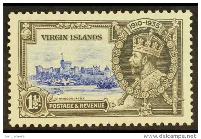 1935 1&frac12;d Ultramarine And Grey, Silver Jubilee, Variety "Bird By Turret", SG 104m, Very Fine And Fresh Never... - British Virgin Islands