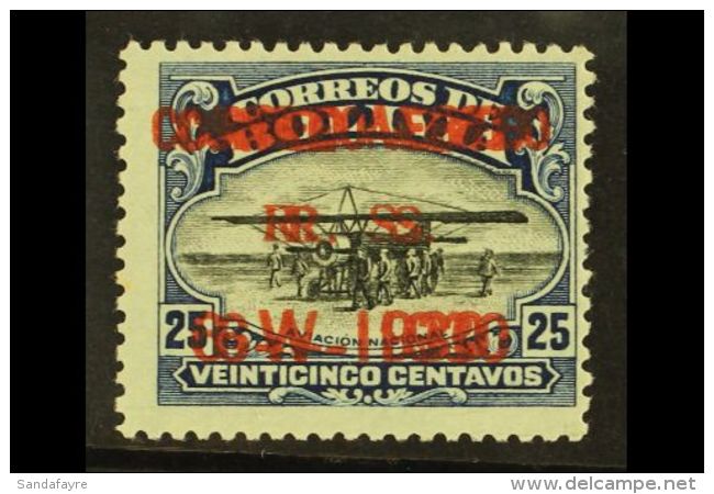 1930 25c Dark Blue &amp; Black Air Graf Zeppelin "Correo Aereo" DOUBLE OVERPRINT Variety (Scott C15b, Sanabria... - Bolivien