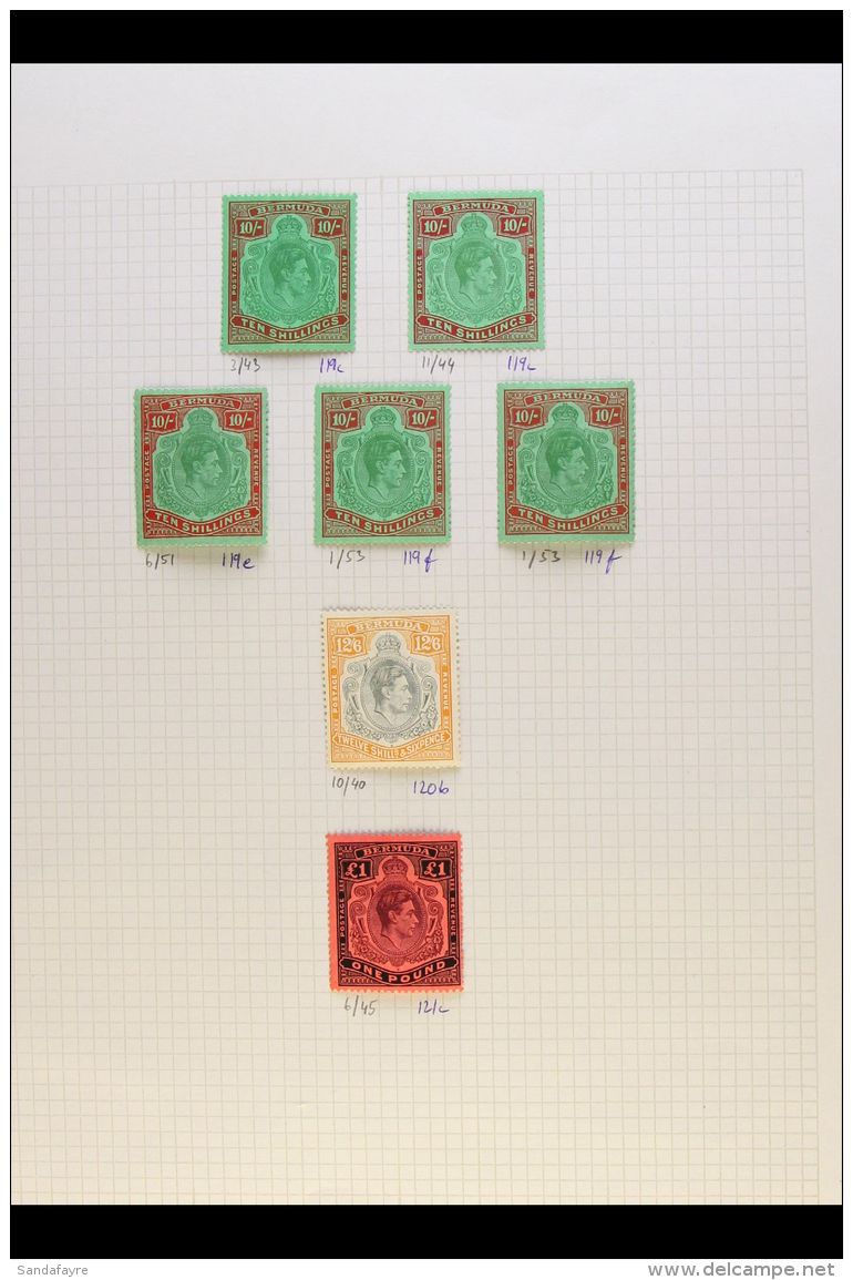 1938-53 KING GEORGE VI KEY TYPES A Fine Mint Group Of The Higher Values With 10s X5 Incl 1943 Ordinary Paper, SG... - Bermudes