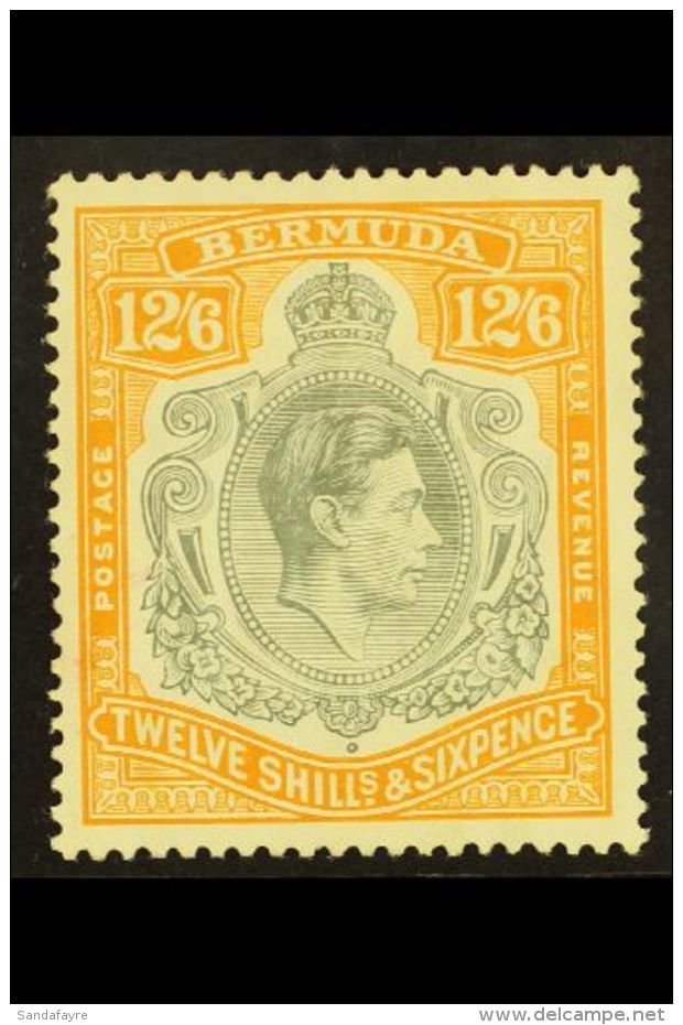 1938-53 12s6d Grey &amp; Brownish Orange KGVI Key Plate Perf 14 Chalky Paper, SG 120a, Fine Mint, Usual Streaky... - Bermuda