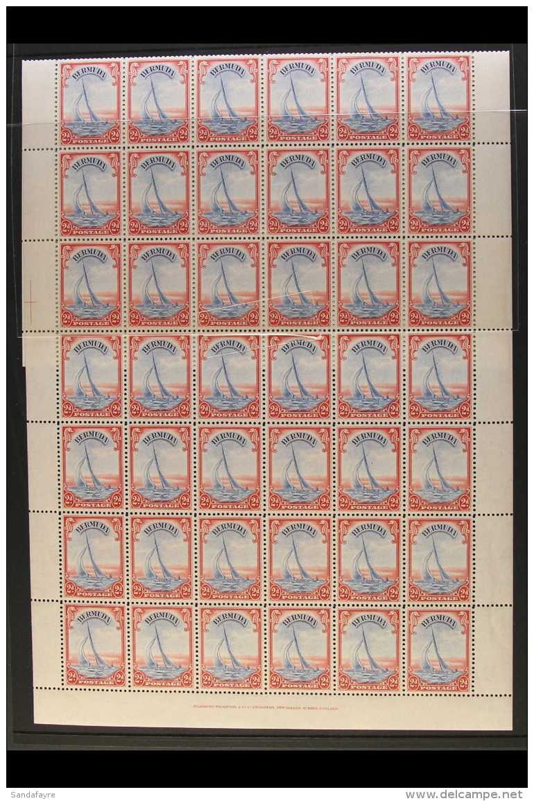 1938-52 KGVI COMPLETE SHEET 2d Ultramarine &amp; Scarlet, SG 112a, Complete Sheet Of 60 Stamps (6 X 10), Selvedge... - Bermudes