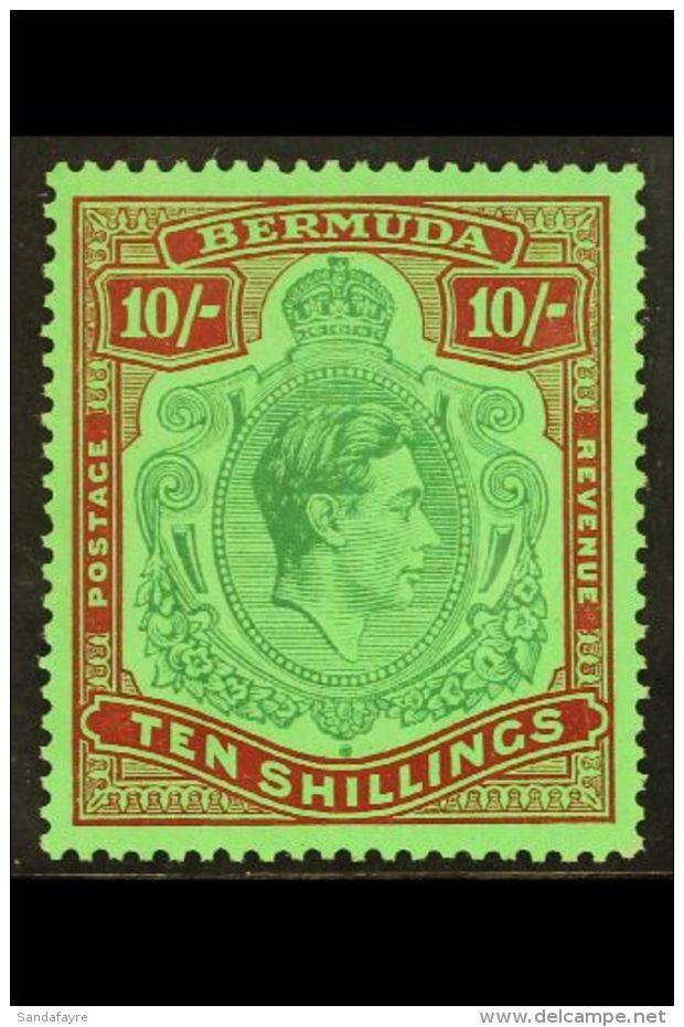 1938 10s Green And Deep Lake / Pale Emerald, SG 119, Very Fine Mint.  For More Images, Please Visit... - Bermudes