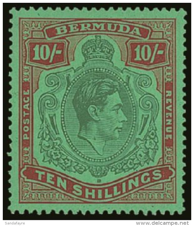 1937 (Nov) 10s Green And Deep Lake On Pale Emerald, 1st Printing SG 119, Very Fine Mint.  For More Images, Please... - Bermudes