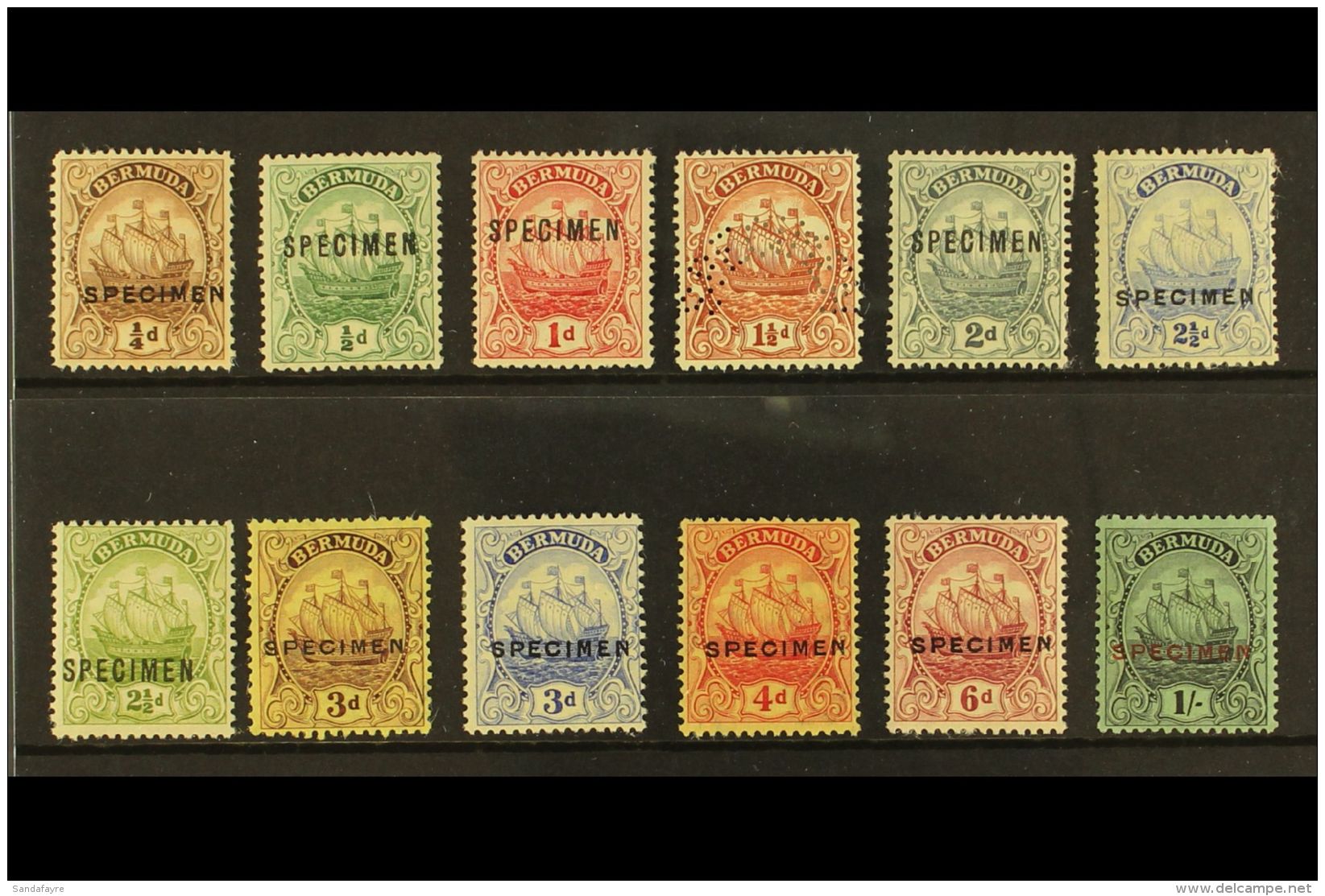 1922-34 "Caravel" Multi Script CA Wmk "SPECIMEN" Set, SG 77s/87s, Very Fine Mint Overprinted Or Perforated Set.... - Bermudes