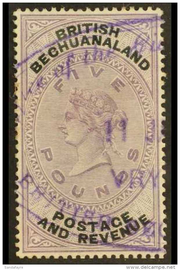 1888 &pound;5 Lilac &amp; Black (SG 21, Barefoot 15), Very Fine Used With Violet Fiscal Cancel, Lovely Fresh... - Altri & Non Classificati