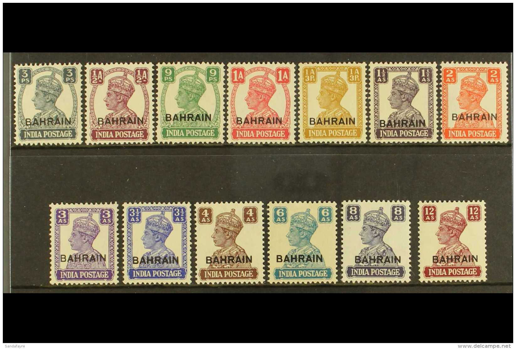 1942-45 Overprints On King George VI Stamps Of India (white Background) Complete Set, SG 38/50, Very Fine Mint.... - Bahreïn (...-1965)