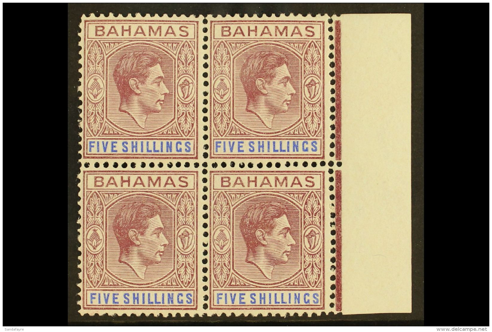 1942 NHM MULTIPLE 5s Purple &amp; Blue, Ordinary Paper, SG 156b, Never Hinged Mint Marginal BLOCK OF 4. Lovely (1... - Autres & Non Classés