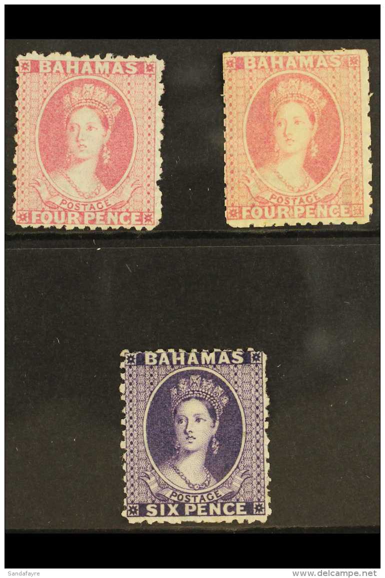 1863-77 MINT SELECTION Crown CC Watermark, Perf 12&frac12;, 4d Bright Rose (SG 26), 4d Dull Rose (SG 27) &amp; 6d... - Autres & Non Classés