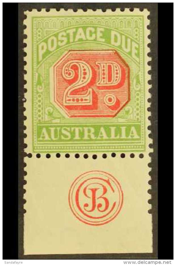 POSTAGE DUES 1909 2d Rosine And Yellow Green, Die I, SG D65, Superb Mint With Marginal "JBC" Monogram At Foot.... - Autres & Non Classés