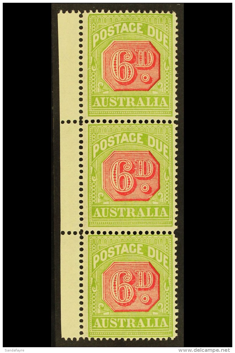 POSTAGE DUES 1922-30 6d Carmine &amp; Yellow-green, SG D97, Fine Never Hinged Mint Left Marginal Vertical STRIP Of... - Altri & Non Classificati