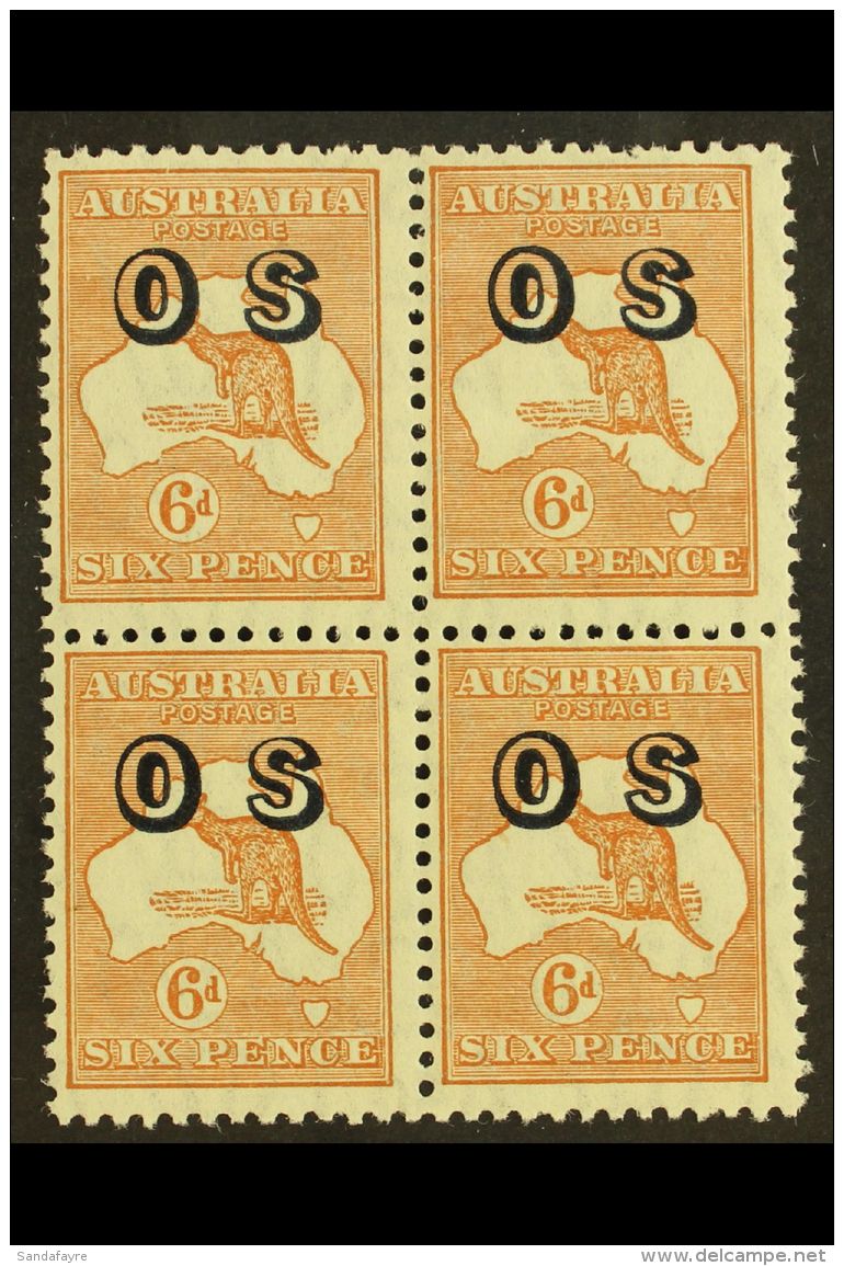 OFFICIAL 1932 6d Chestnut Roo (wmk C Of A) Overprinted "OS", SG O133, Never Hinged Mint BLOCK OF FOUR, Perf Fault... - Autres & Non Classés
