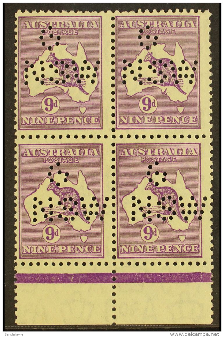 OFFICIAL 1932 9d Violet Roo (as SG 133, BW 29) With "G / NSW" Perfin, A Never Hinged Mint Marginal BLOCK OF FOUR.... - Autres & Non Classés