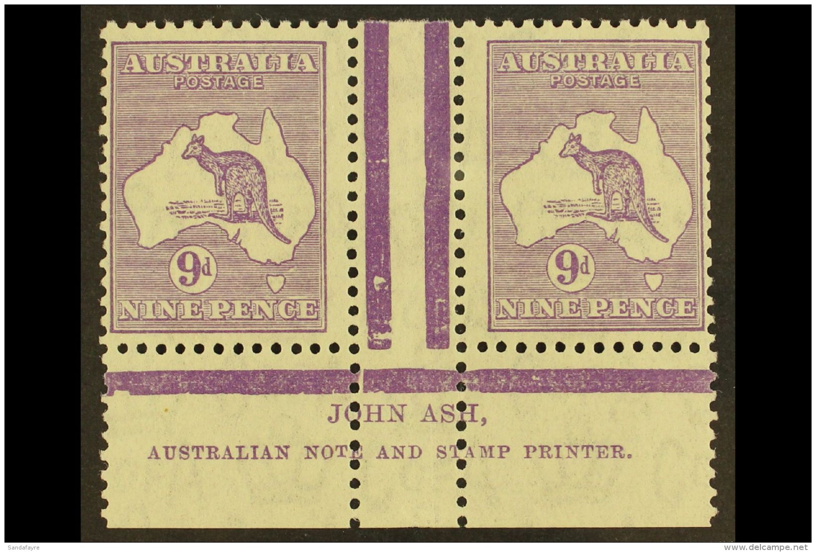 1932 9d Violet Roo (SG 133), ASH IMPRINT PAIR, Plate 3 - First State, BW 29z, Mint (stamps Never Hinged). For More... - Autres & Non Classés