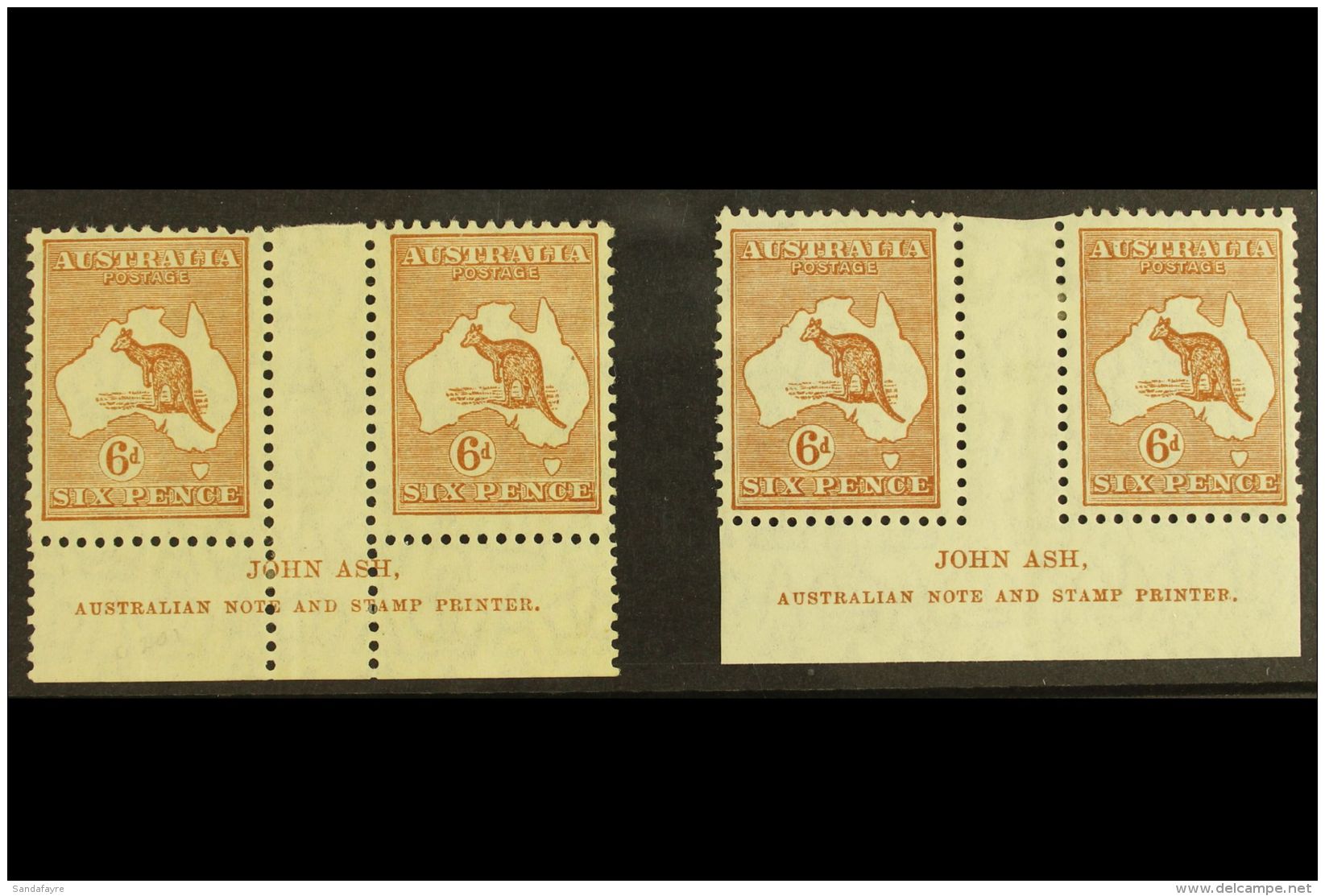 1929 6d Chestnut Roo, Small Multiple Wmk (SG 107), ASH IMPRINT PAIRS With "N" Over "N" And "N" Over "A", BW 22z... - Autres & Non Classés