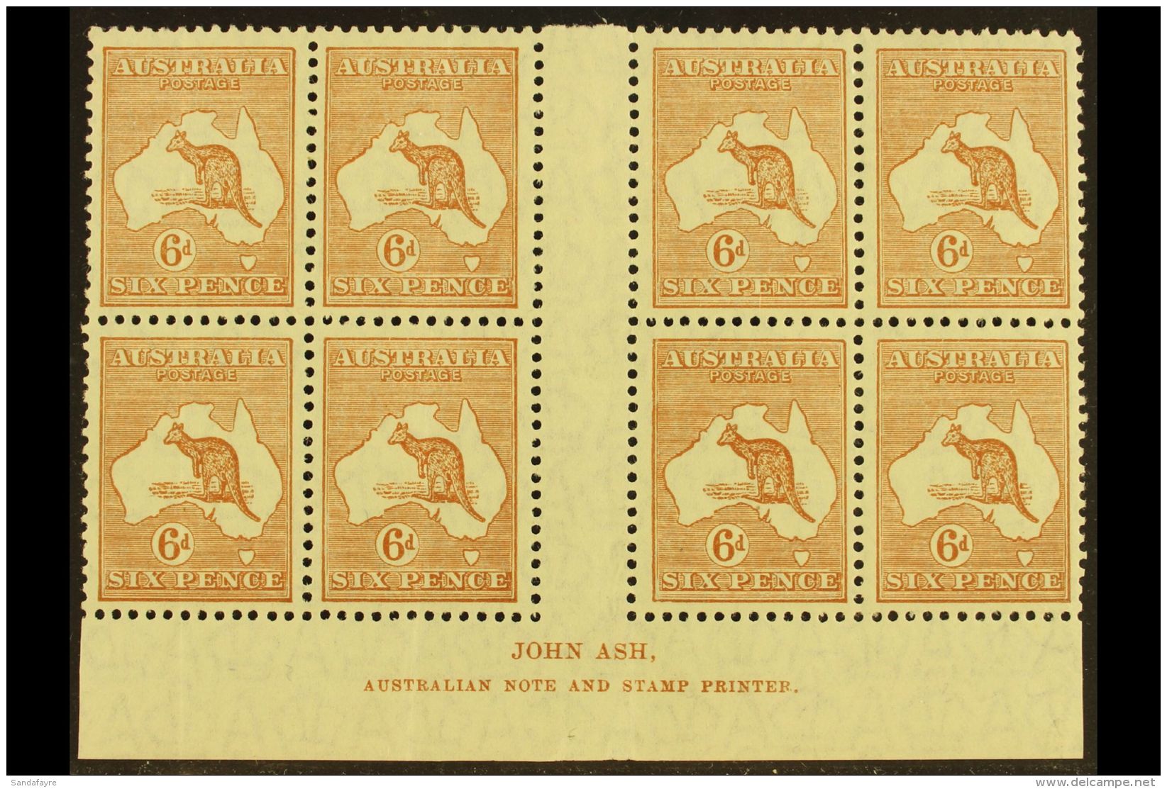 1929 6d Chestnut Roo, Wmk Small Multiple Crown (SG 107), ASH IMPRINT BLOCK OF EIGHT With "N" Over "A", BW 22za,... - Autres & Non Classés