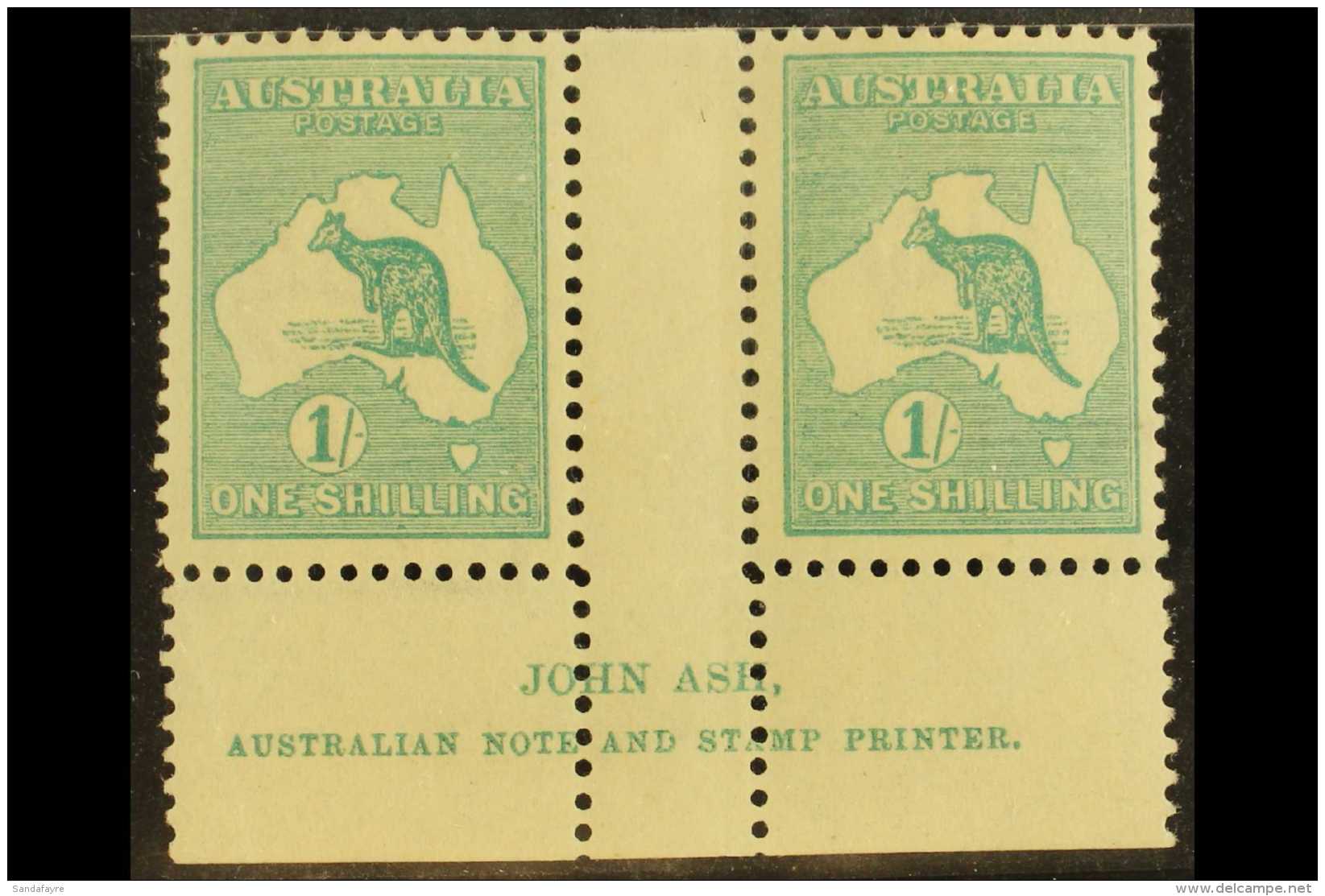 1915-27 1s Blue-green, Die IIB, SG 40b, "JOHN ASH" Mint Gutter Pair From Plate 3. For More Images, Please Visit... - Autres & Non Classés