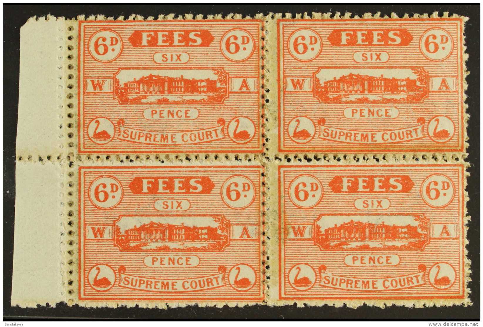 WESTERN AUSTRALIA REVENUE STAMPS - SUPREME COURT FEES 1907 6d Red (Barefoot 33) With Horizontal And Vertical... - Autres & Non Classés