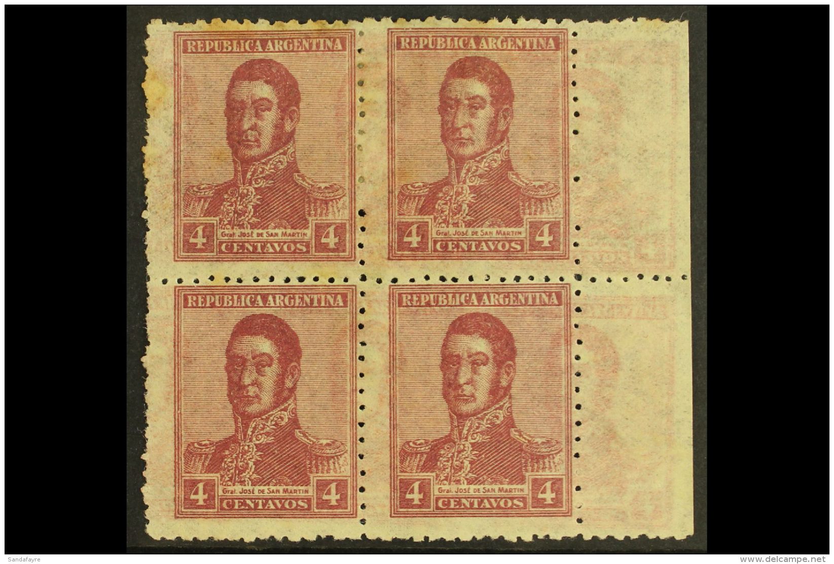 1920 4c Red-violet Perf 13&frac12;x12&frac12; (Scott 268, SG 466A), Mint Marginal BLOCK Of 4 Showing DOUBLE... - Other & Unclassified